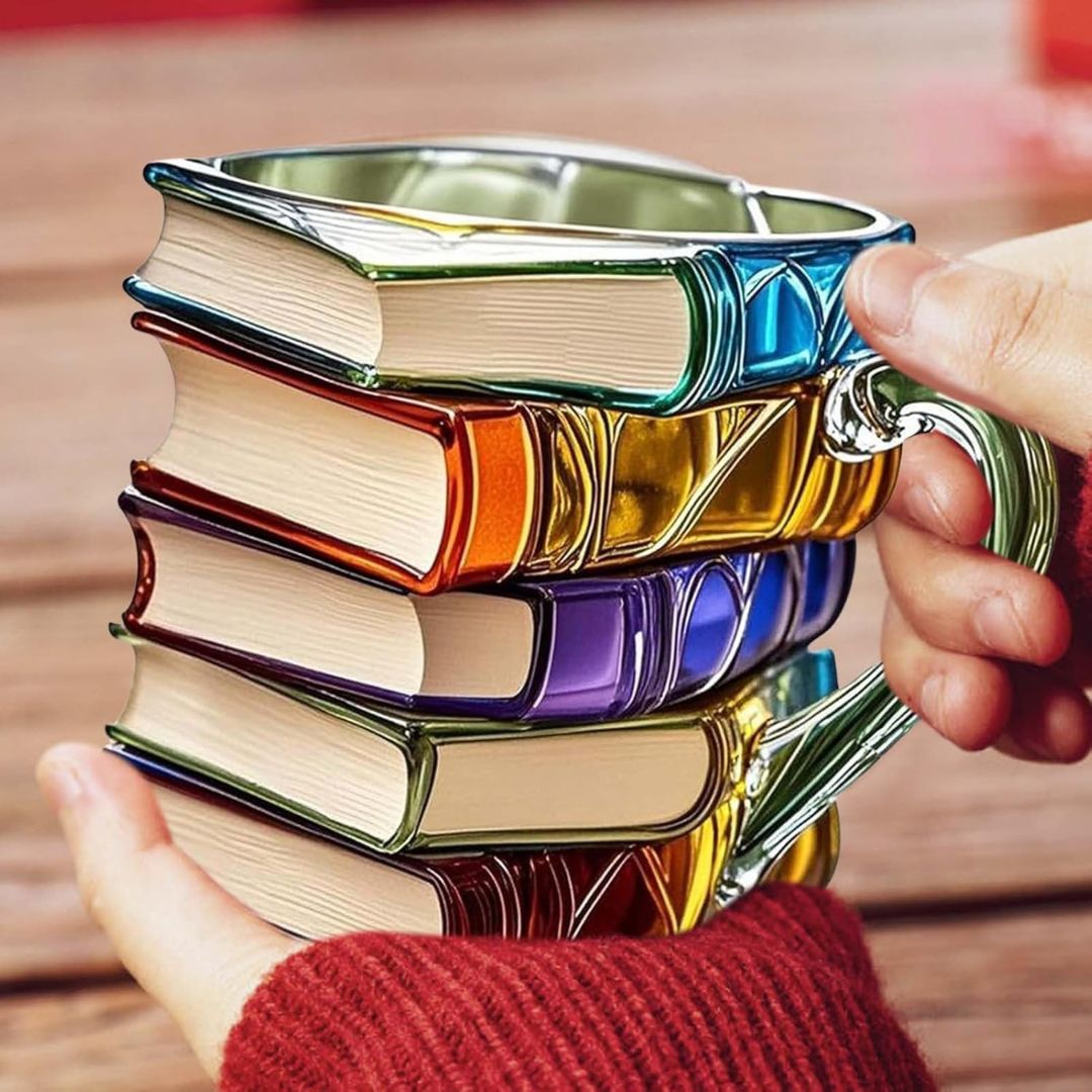 Handmade 3D Book Design Reading Mug - Unique Glass Gift for Book Lovers