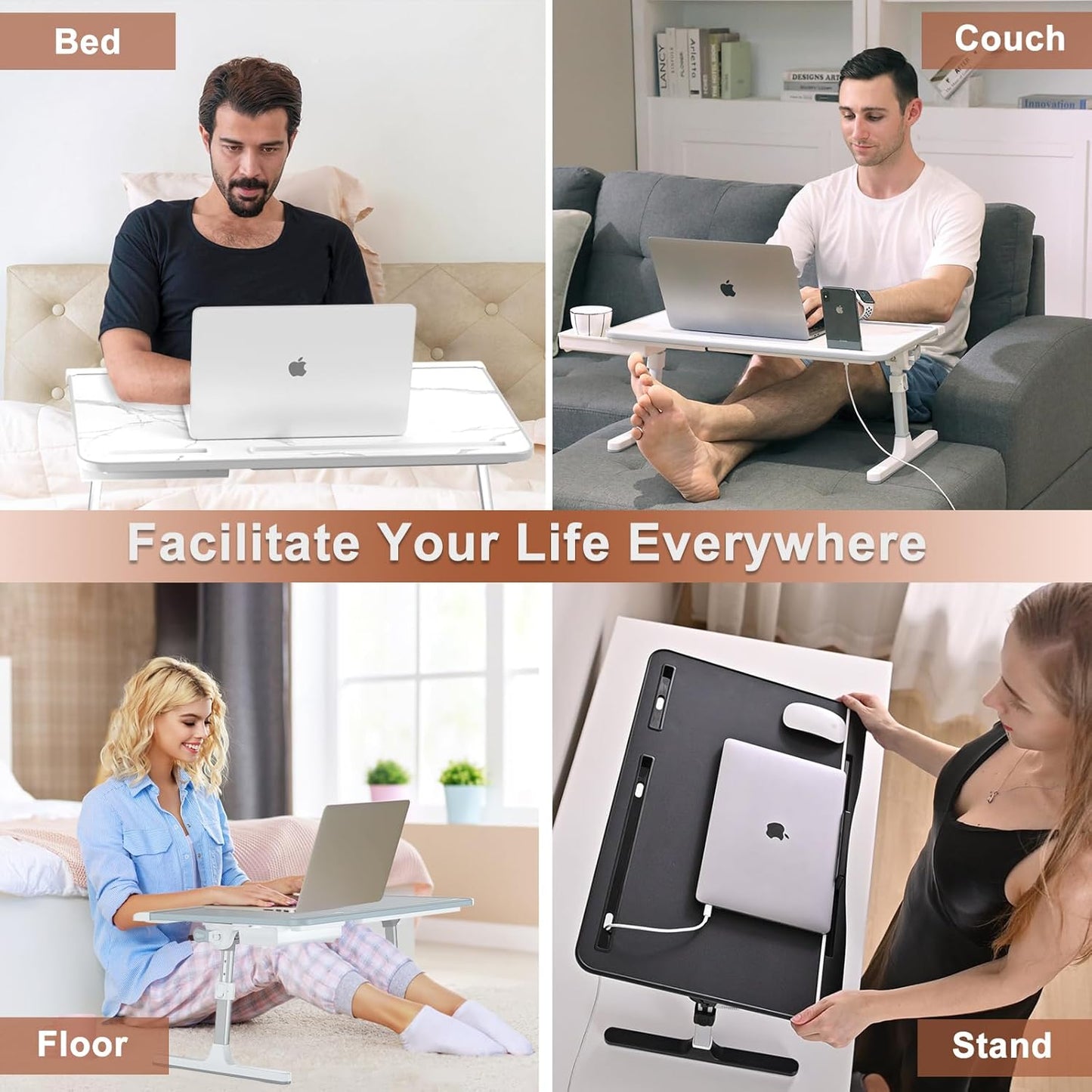 Adjustable Laptop Bed Stand with Foldable Desk and Storage Drawer