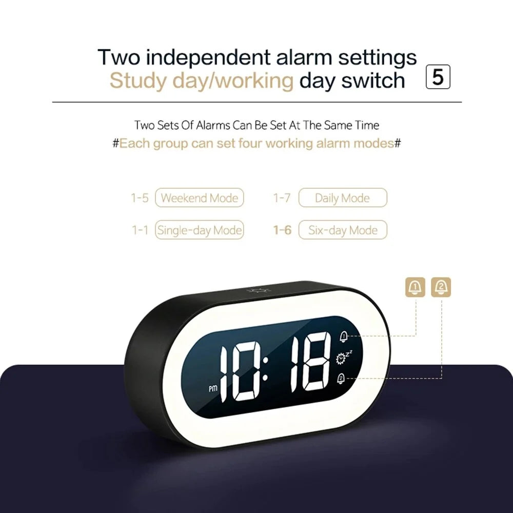 Soft Light Alarm Clock With Dimmable Night Light and Soothing Sounds