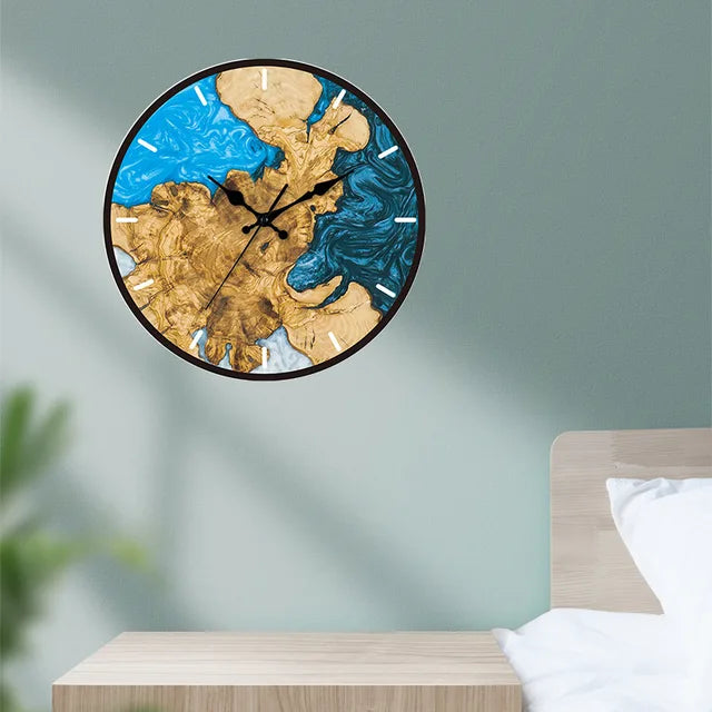 Rustic Wood Grain Wall Clock with Metal Frame