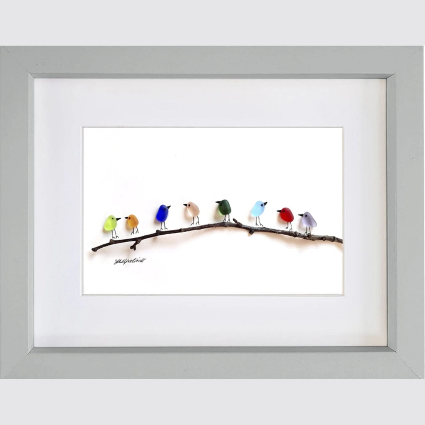 Handmade Sea Glass Wall Art Rainbow Birds Coastal Home Decor