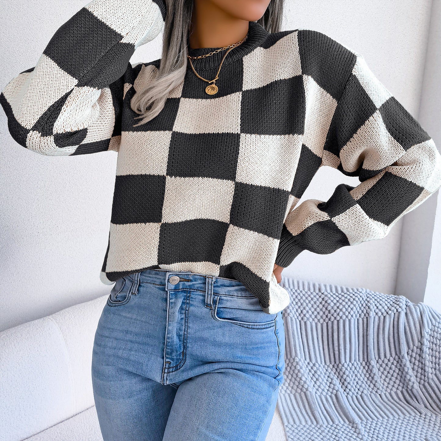 Pull à Carreaux Classique™ | Adèle