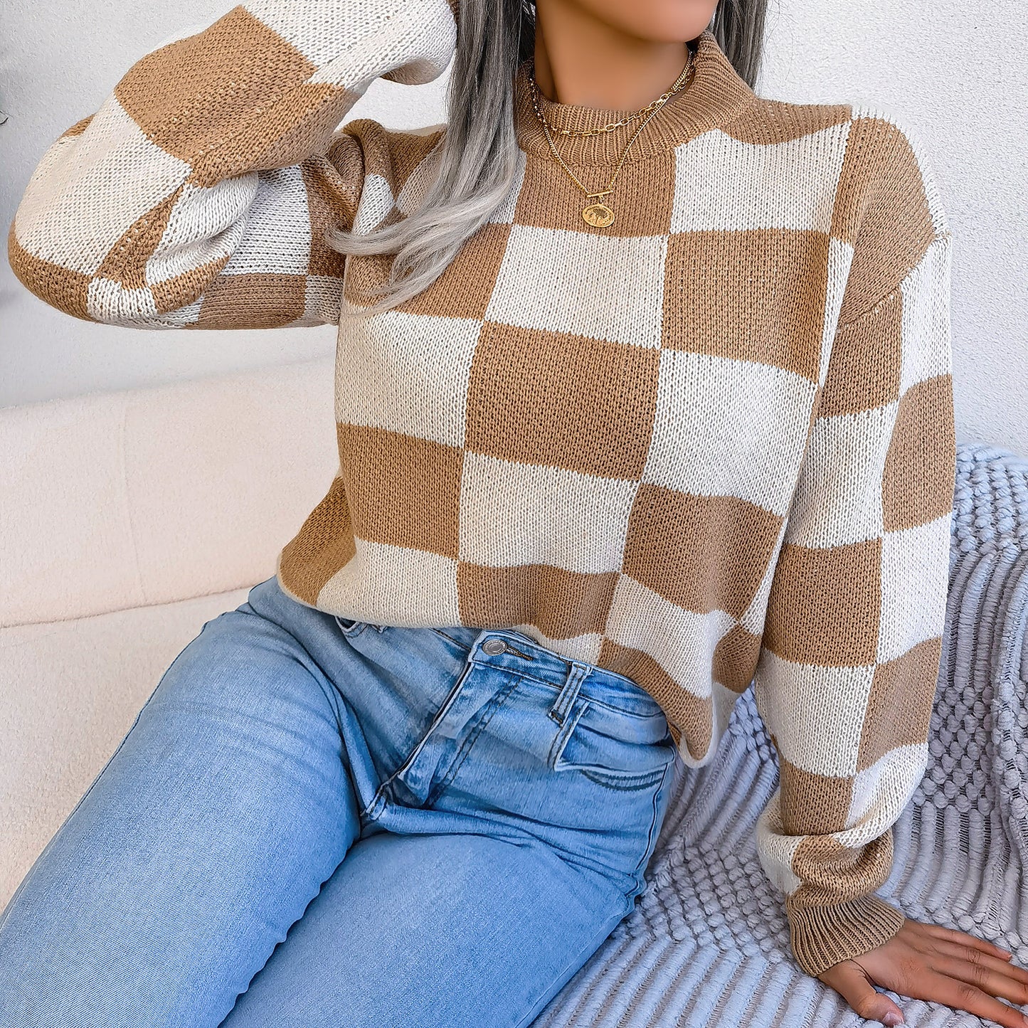 Pull à Carreaux Classique™ | Adèle