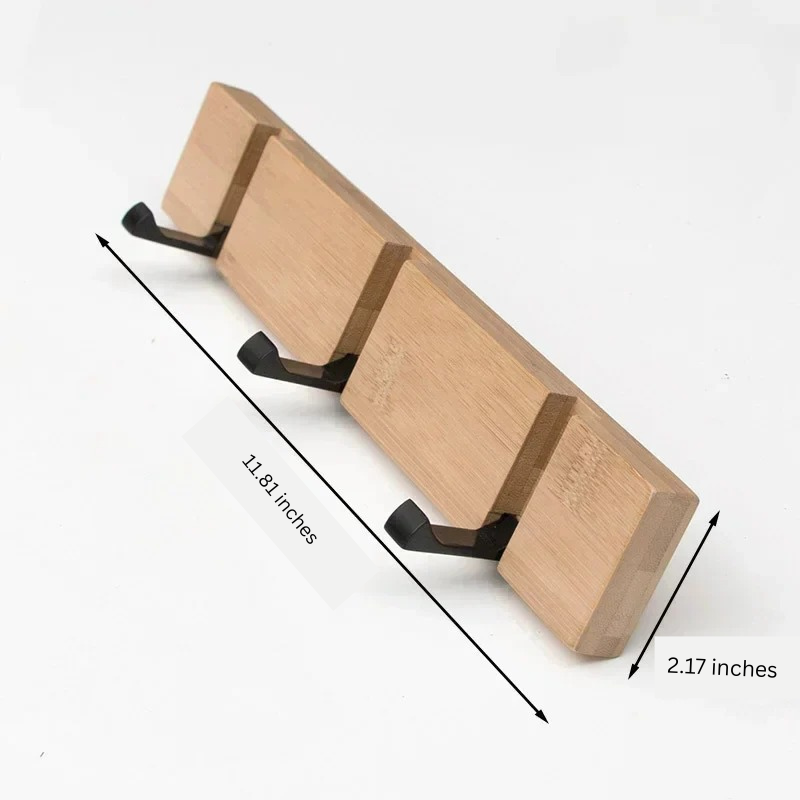 Wooden Wall-Mounted Coat Rack with Hidden Flip-Down Hooks