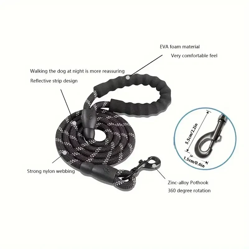 Reflective Nylon Dog Leash with Padded Handle for Strong Dogs
