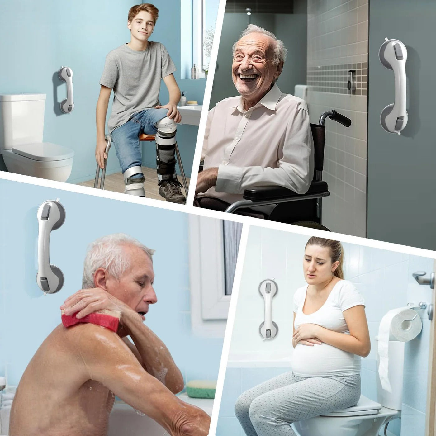 Suction Shower Grab Bar with Locking Levers for Bathtub Safety