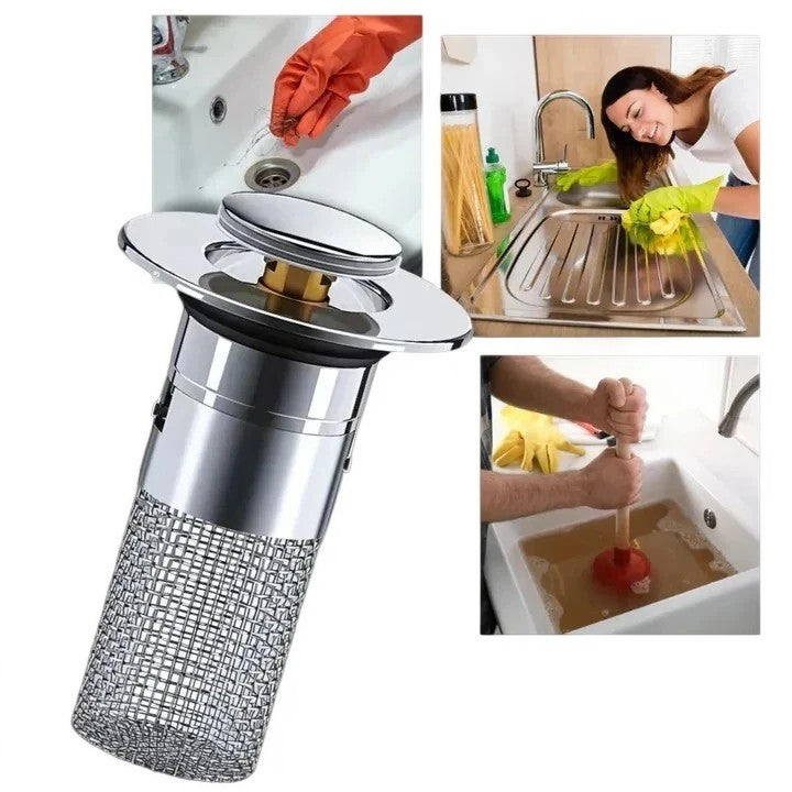 Odor Blocking Pop Up Sink Stopper with Built-In Strainer and Seal