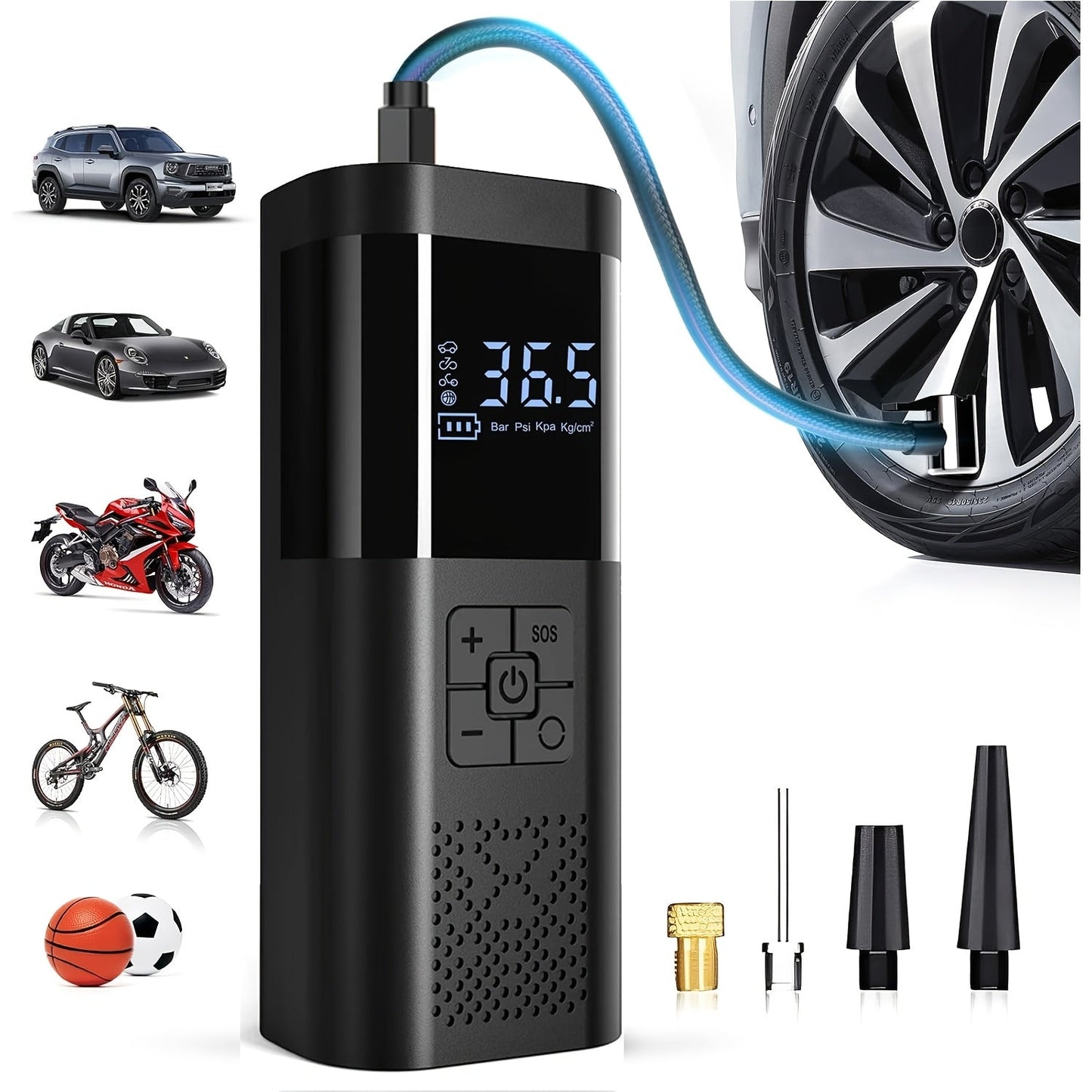 Wireless Portable Tire Inflator with Digital Display and LED Light