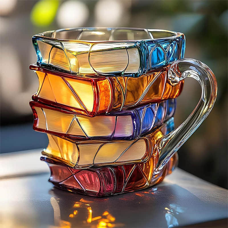 Handmade 3D Book Design Reading Mug - Unique Glass Gift for Book Lovers