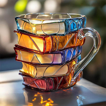 Handmade 3D Book Design Reading Mug - Unique Glass Gift for Book Lovers