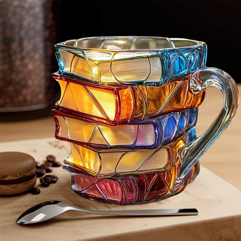 Handmade 3D Book Design Reading Mug - Unique Glass Gift for Book Lovers