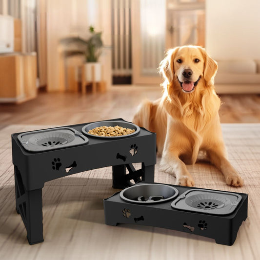 Adjustable Raised Slow Feed Dog Bowl Elevated Pet Feeder with Non-Slip Base