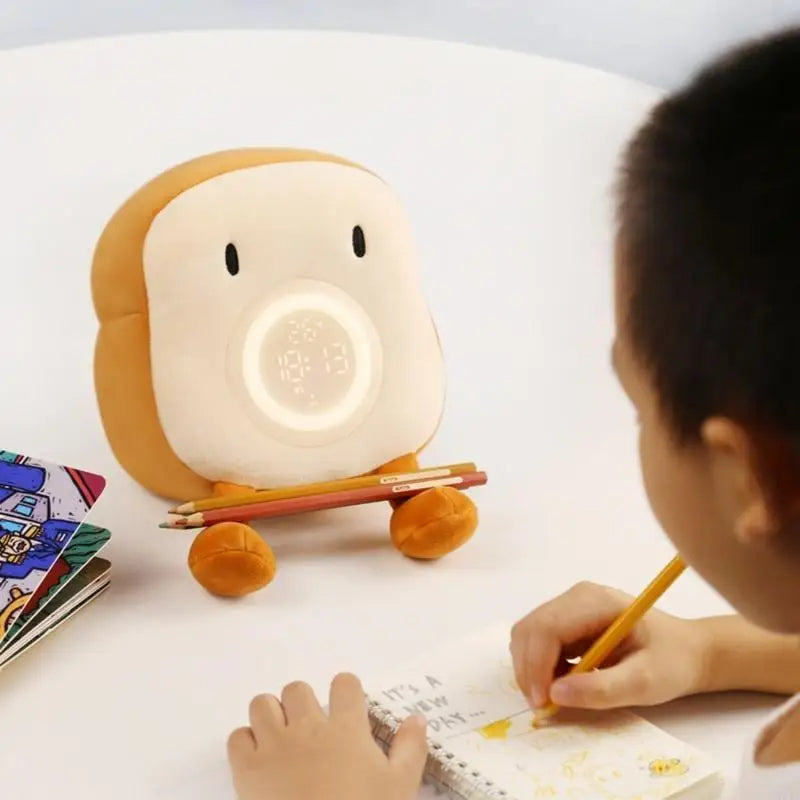 Plush Alarm Clock with Rechargeable Night Light and Phone Holder
