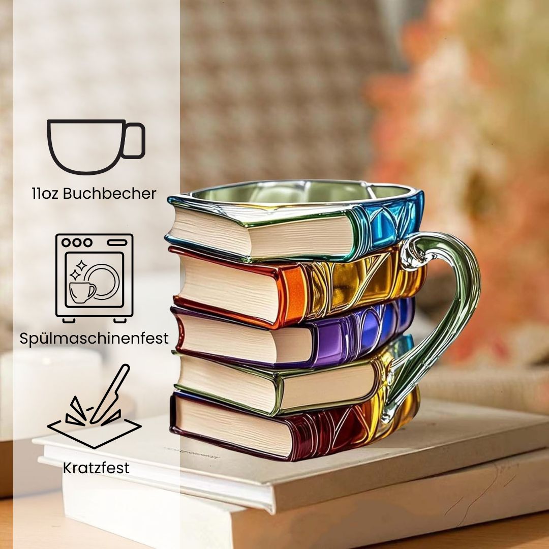 Handmade 3D Book Design Reading Mug - Unique Glass Gift for Book Lovers