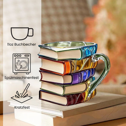 Handmade 3D Book Design Reading Mug - Unique Glass Gift for Book Lovers