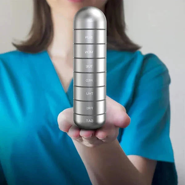 7 Days Aluminum Portable Pill Organizer Pill Box Travel Container