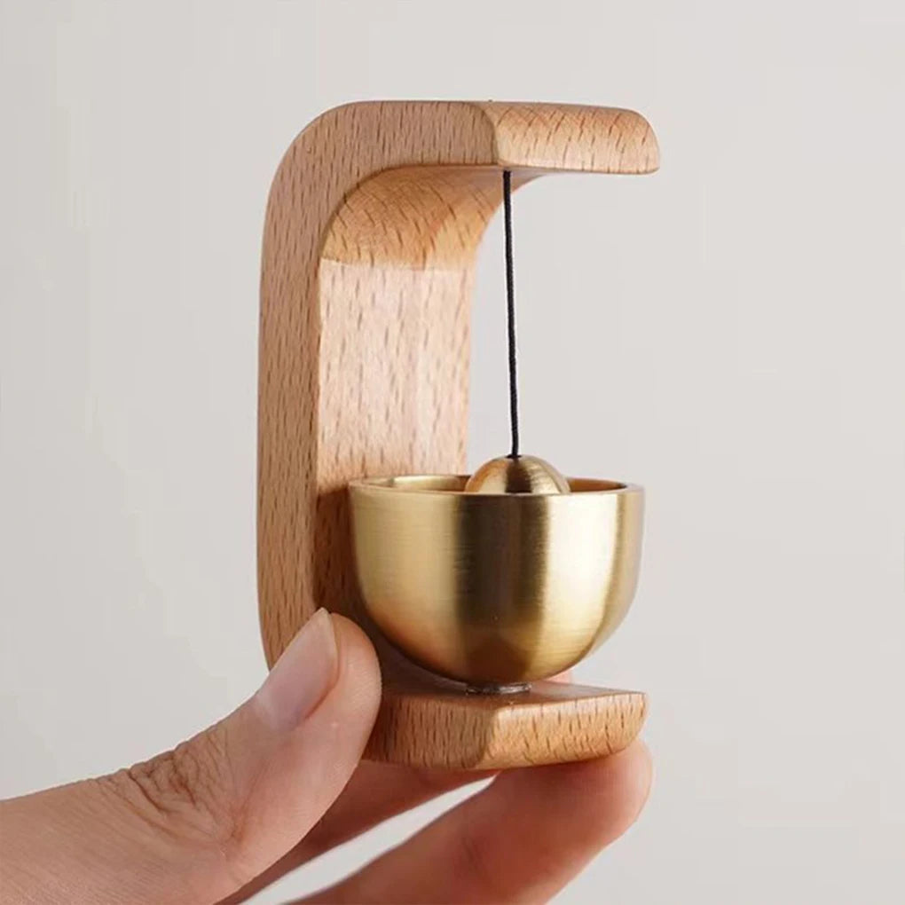 Wireless Wooden Door Chime with Brass Bell and Magnetic Mount