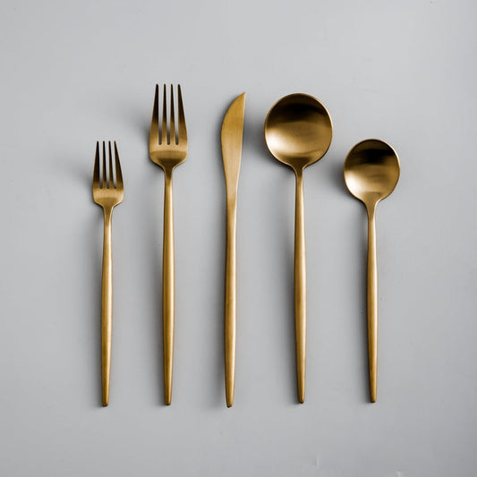 Minimalist Matte Gold Stainless Steel Cutlery Set