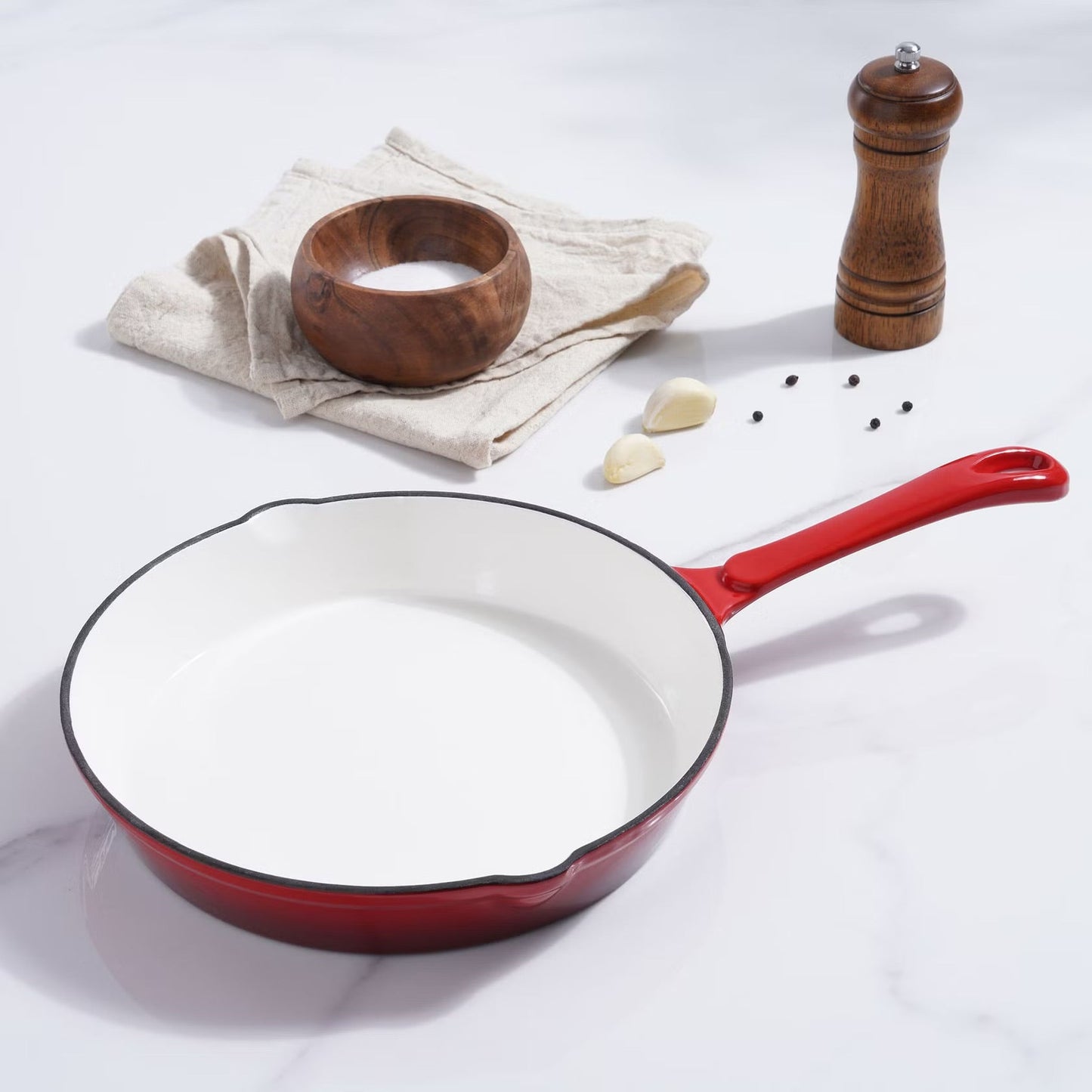 Cast Iron Enameled Fry Pan 16 Inch Ombre Red Nonstick Searing Pan