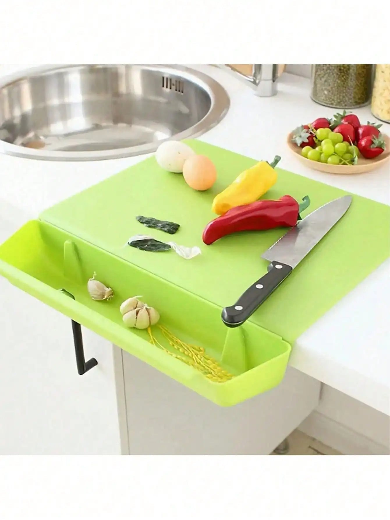 2-in-1 Cutting Board with Removable Tray and Clip-On Waste Holder