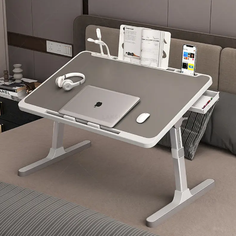 Adjustable Laptop Bed Stand with Foldable Desk and Storage Drawer