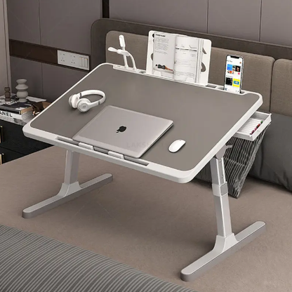 Adjustable Laptop Bed Stand with Foldable Desk and Storage Drawer