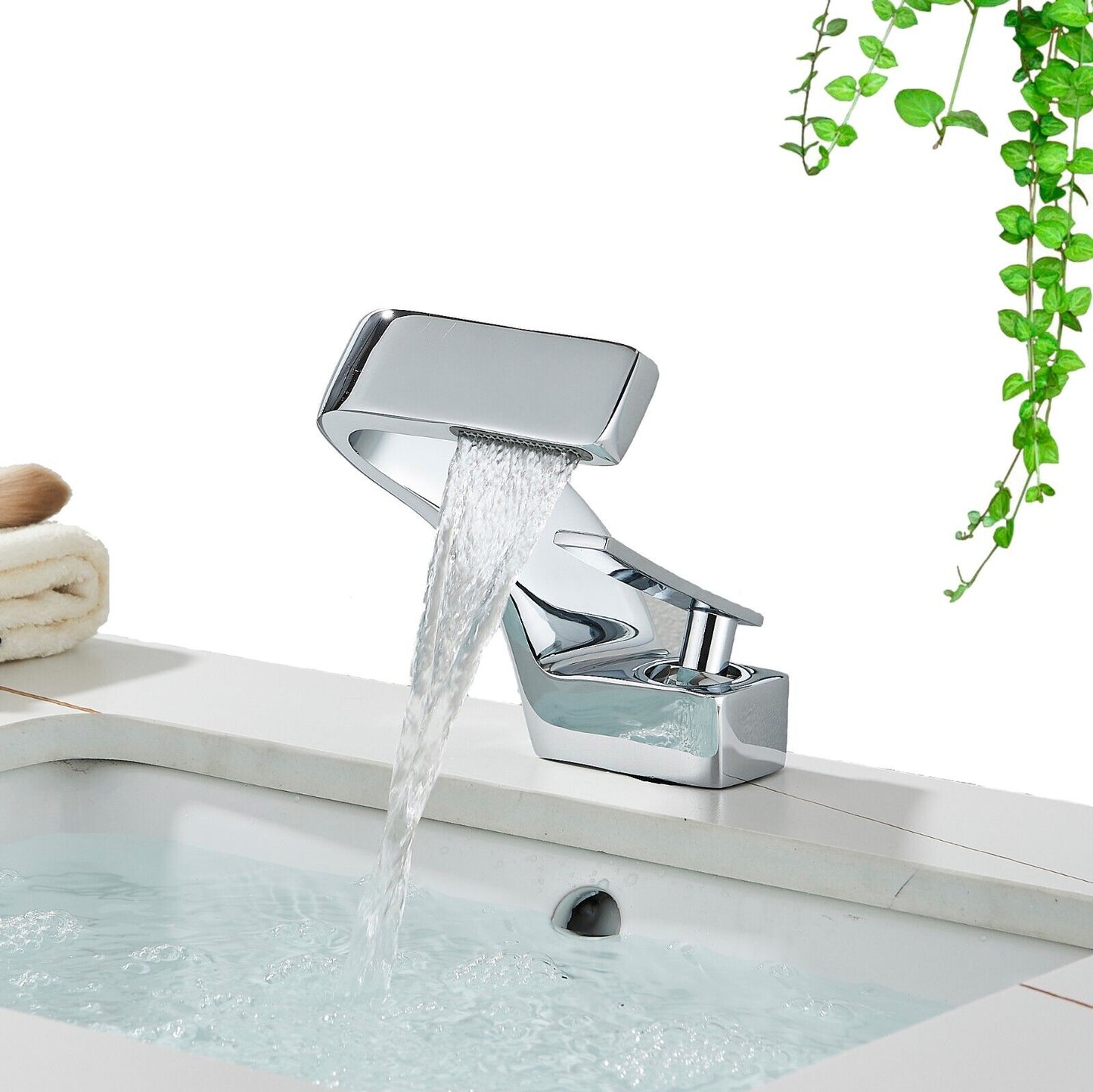 Modern Sleek Chrome Faucet With Waterfall Outlet