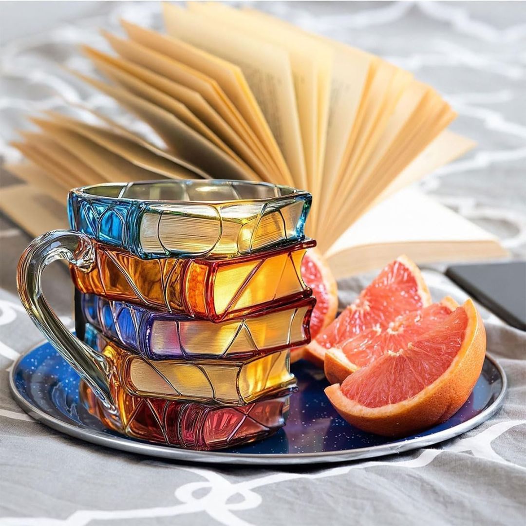 Handmade 3D Book Design Reading Mug - Unique Glass Gift for Book Lovers