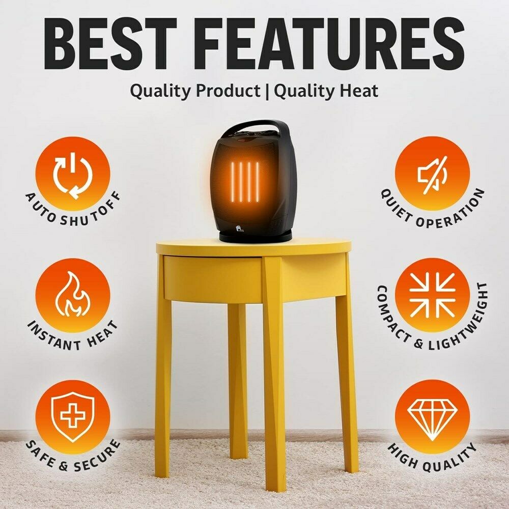 Portable Electric Space Heater Quiet Oscillating Fan with Thermostat
