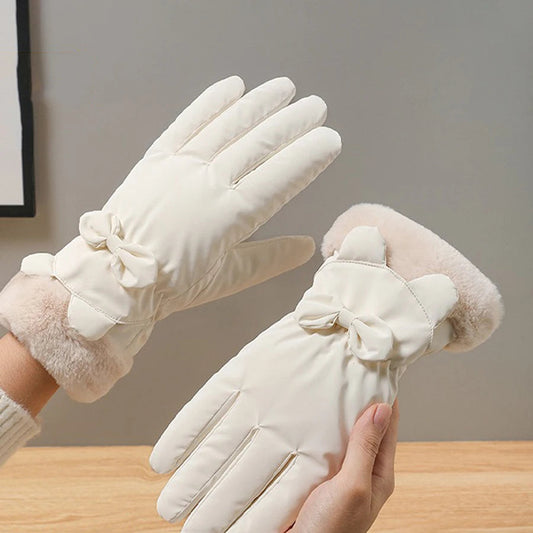 Touchscreen Waterproof Winter Gloves For Women With Bow Detail