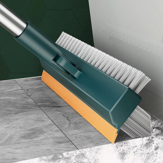 Long Handle Floor Scrub Brush with Stiff Bristles and Scraper