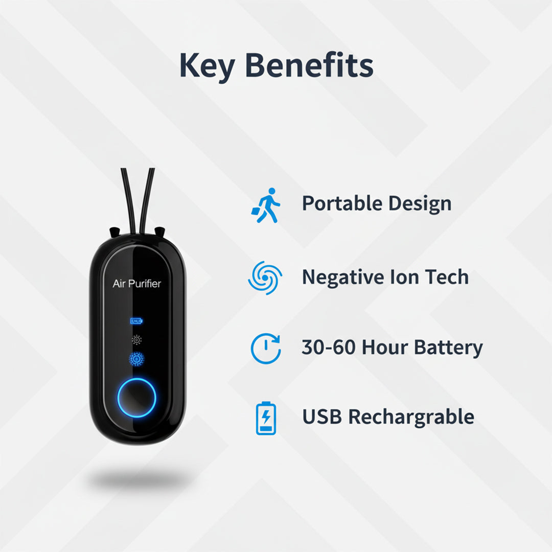 Wearable Personal Air Purifier Necklace With USB Charging And Negative Ion Tech
