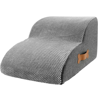 Contemporary Gray Fabric Pet Stairs with Leather Accent