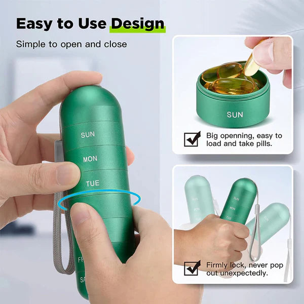 7 Days Aluminum Portable Pill Organizer Pill Box Travel Container