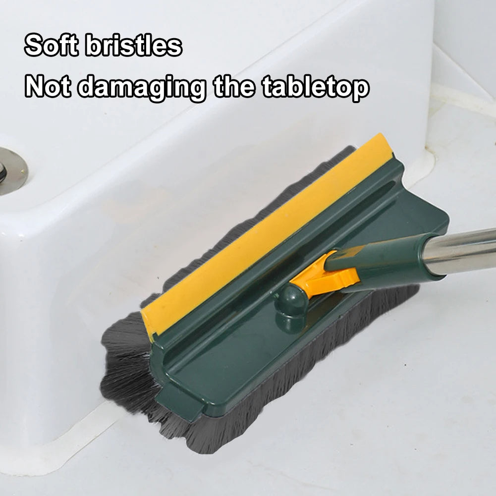 Long Handle Floor Scrub Brush with Stiff Bristles and Scraper