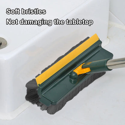 Long Handle Floor Scrub Brush with Stiff Bristles and Scraper