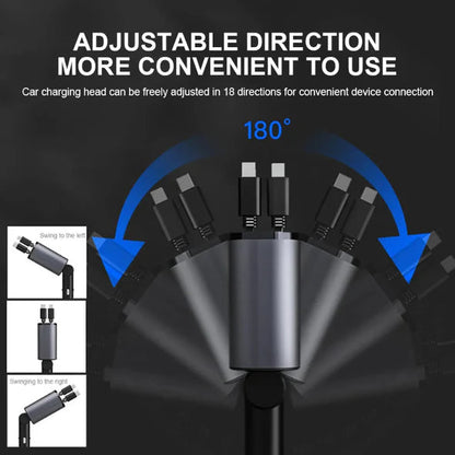 4-in-1 Retractable Car Charger USB-C Lightning Multi-Device Charging
