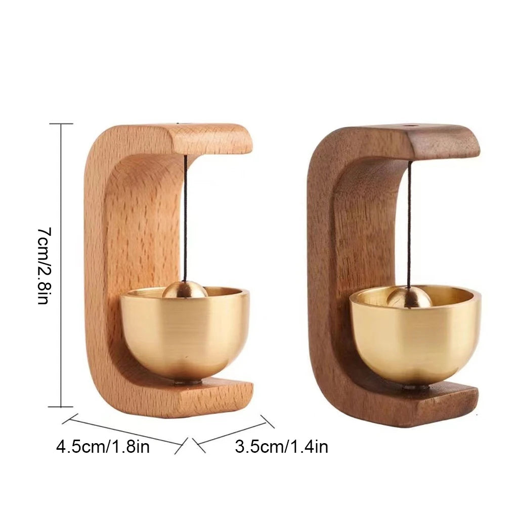 Wireless Wooden Door Chime with Brass Bell and Magnetic Mount