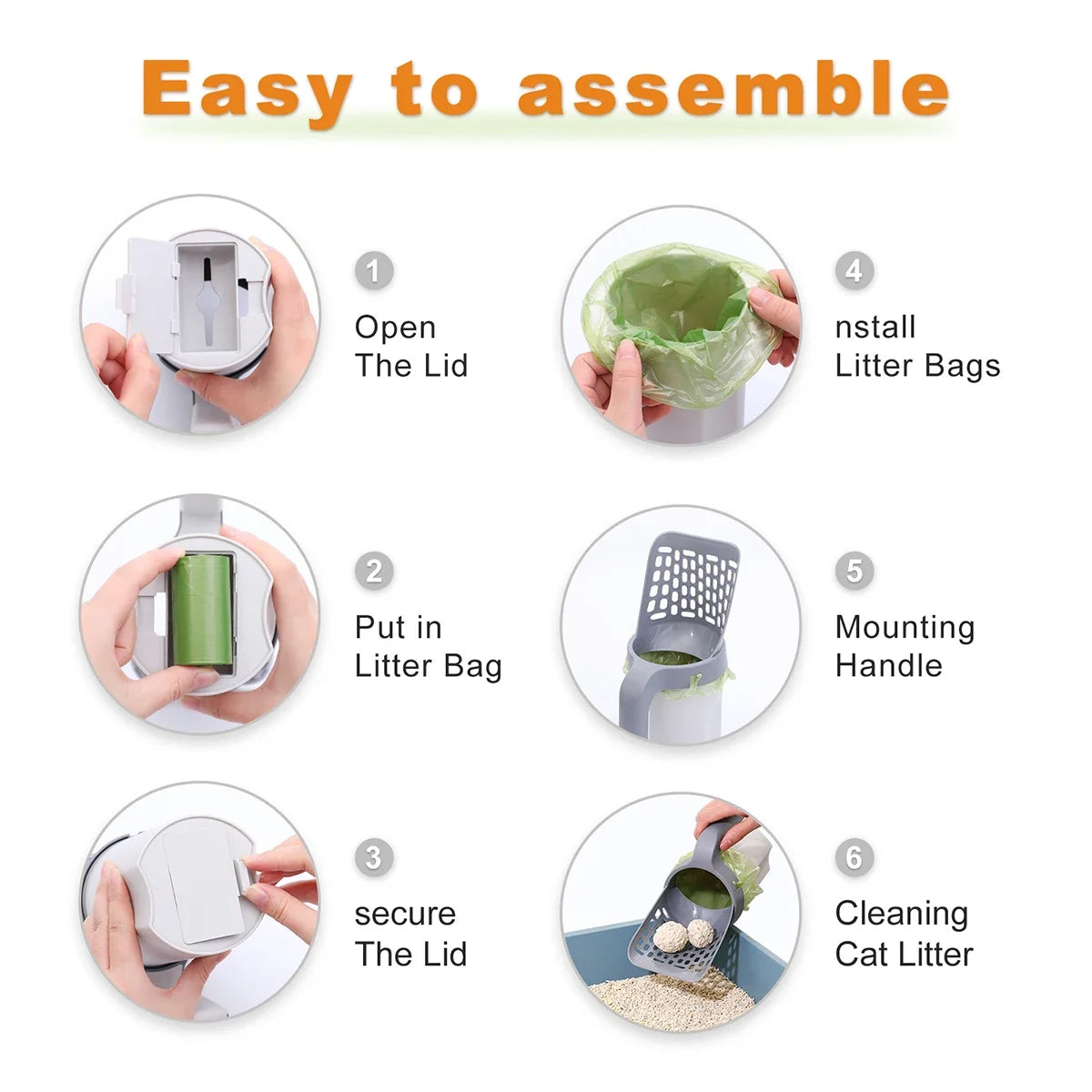 Cat Litter Scoop with Built-In Waste Container and Bag Holder