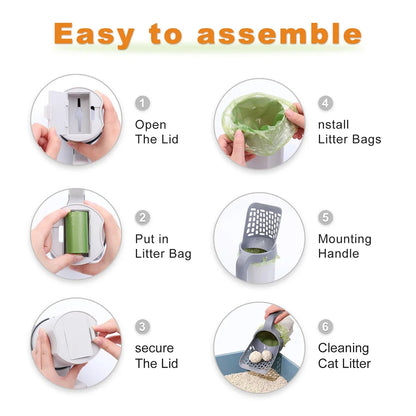 Cat Litter Scoop with Built-In Waste Container and Bag Holder