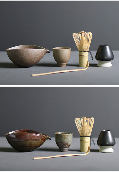 Traditional Japanese Bamboo and Ceramic Matcha Tea Set