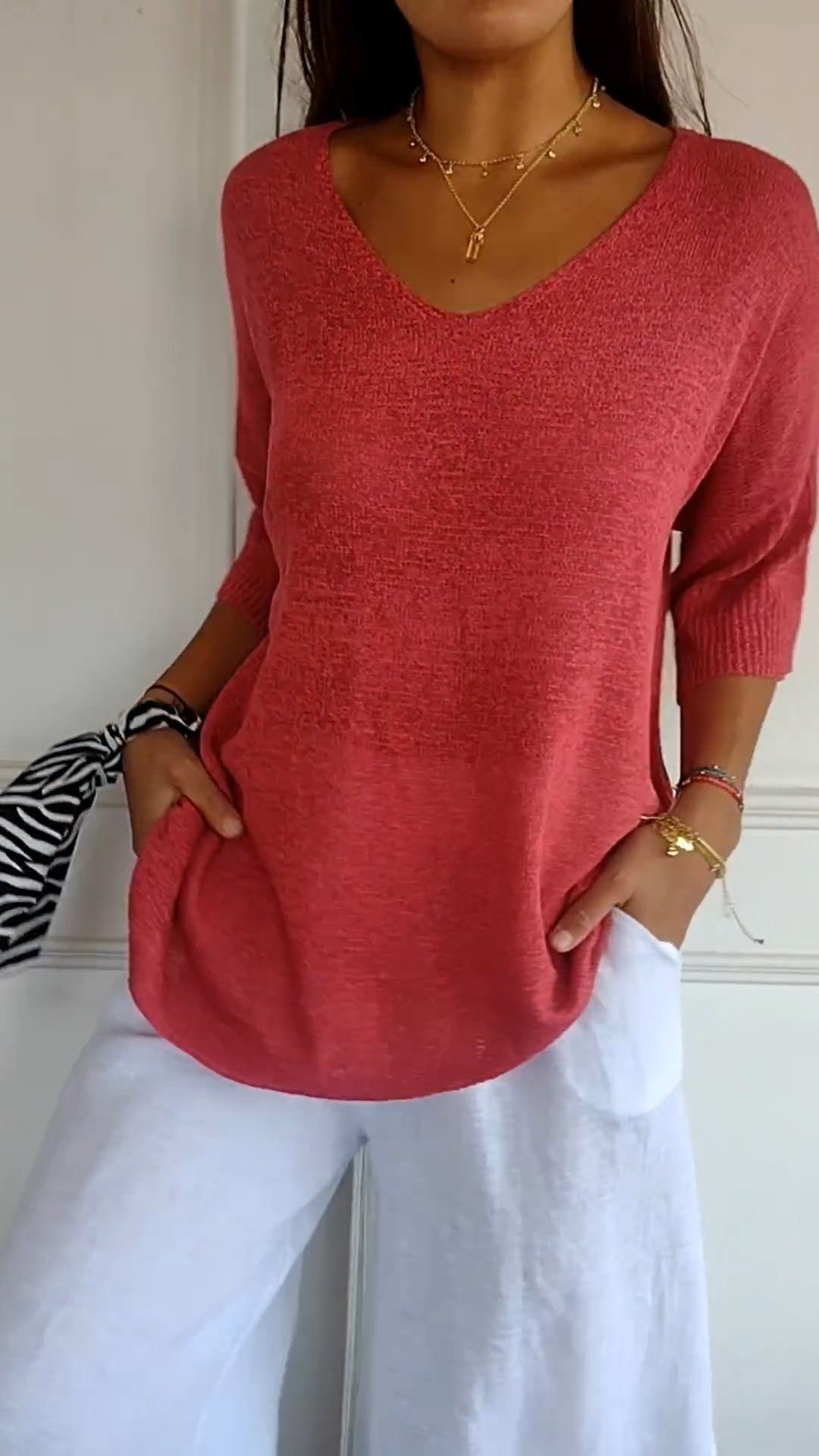 Pull Tricoté Col V Élégant | Aurélie™