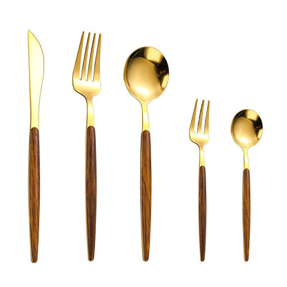 Modern Gold and Wood Cutlery Set