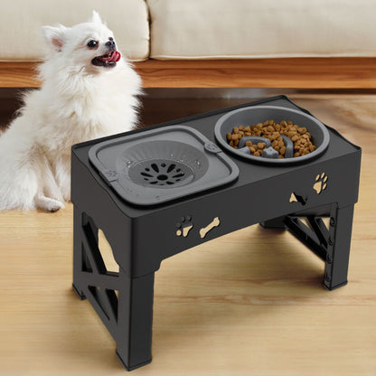 Adjustable Raised Slow Feed Dog Bowl Elevated Pet Feeder with Non-Slip Base
