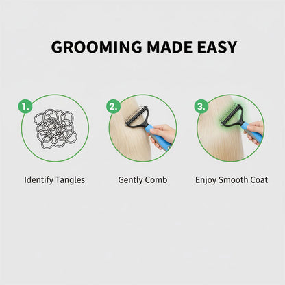 Two-Sided Detangling Pet Comb Stainless Steel Teeth for Cats Dogs