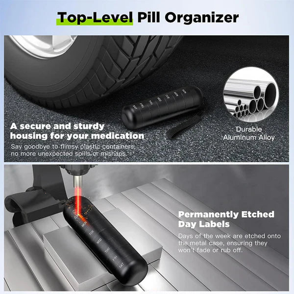 7 Days Aluminum Portable Pill Organizer Pill Box Travel Container