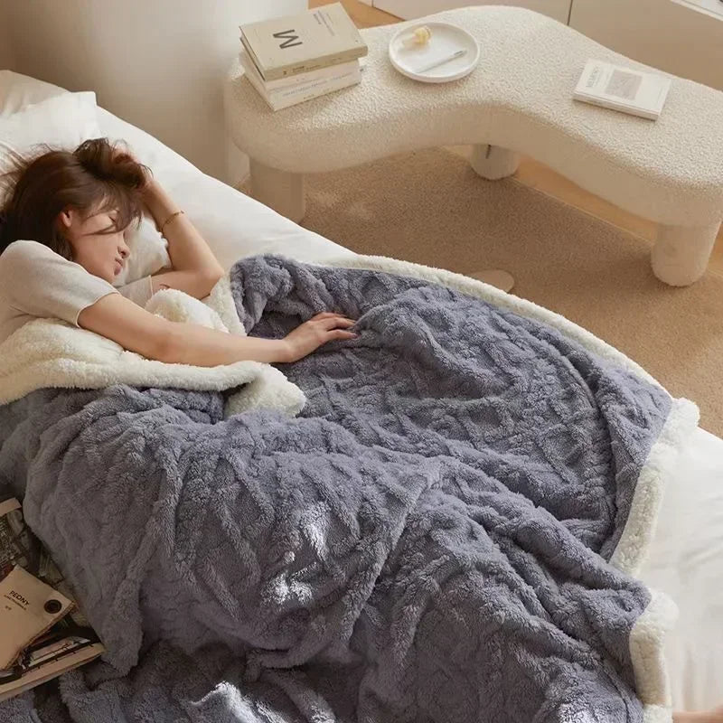 Cozy Fleece Lined Throw Blanket with Reversible Sherpa