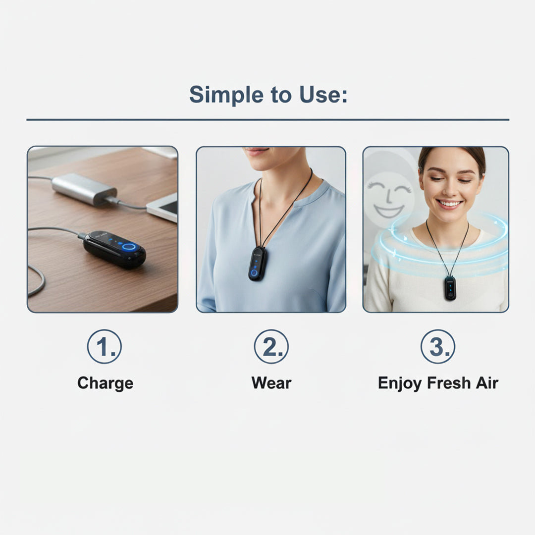 Wearable Personal Air Purifier Necklace With USB Charging And Negative Ion Tech