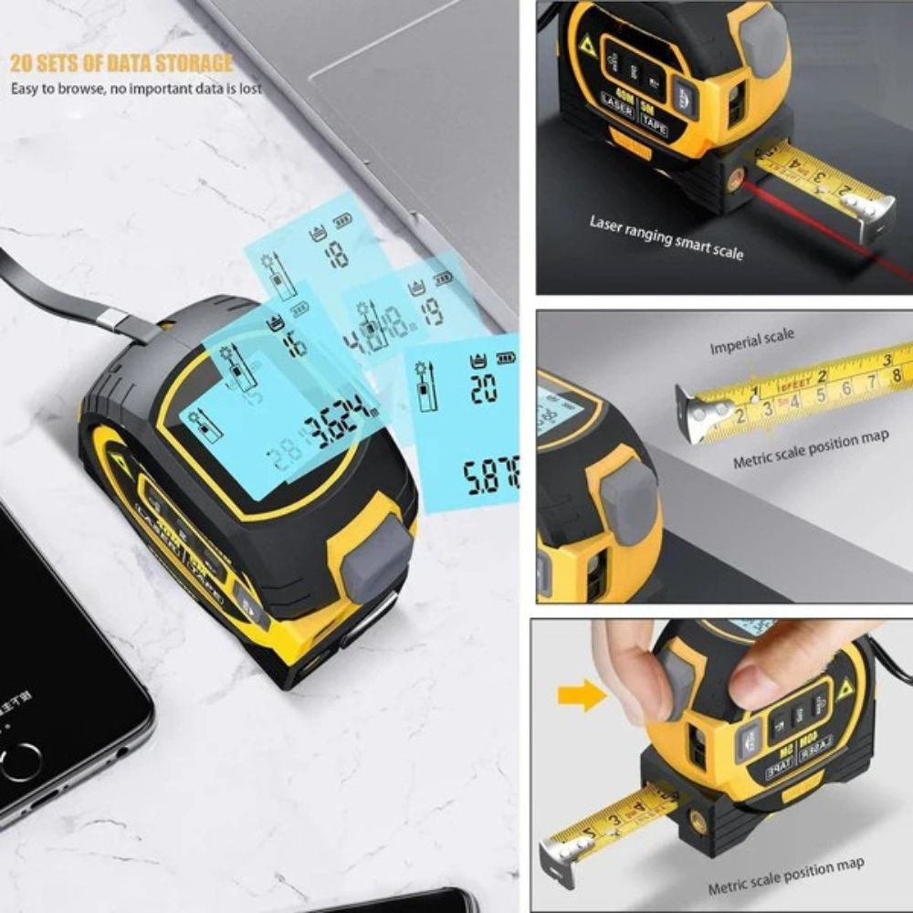 Infrared Laser Distance Meter 3-in-1 With Tape Measure and LCD Display