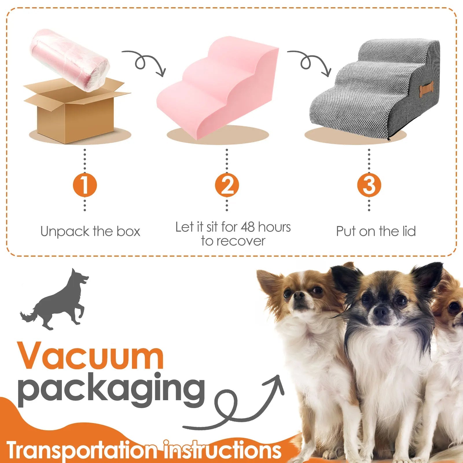 Contemporary Gray Fabric Pet Stairs with Leather Accent